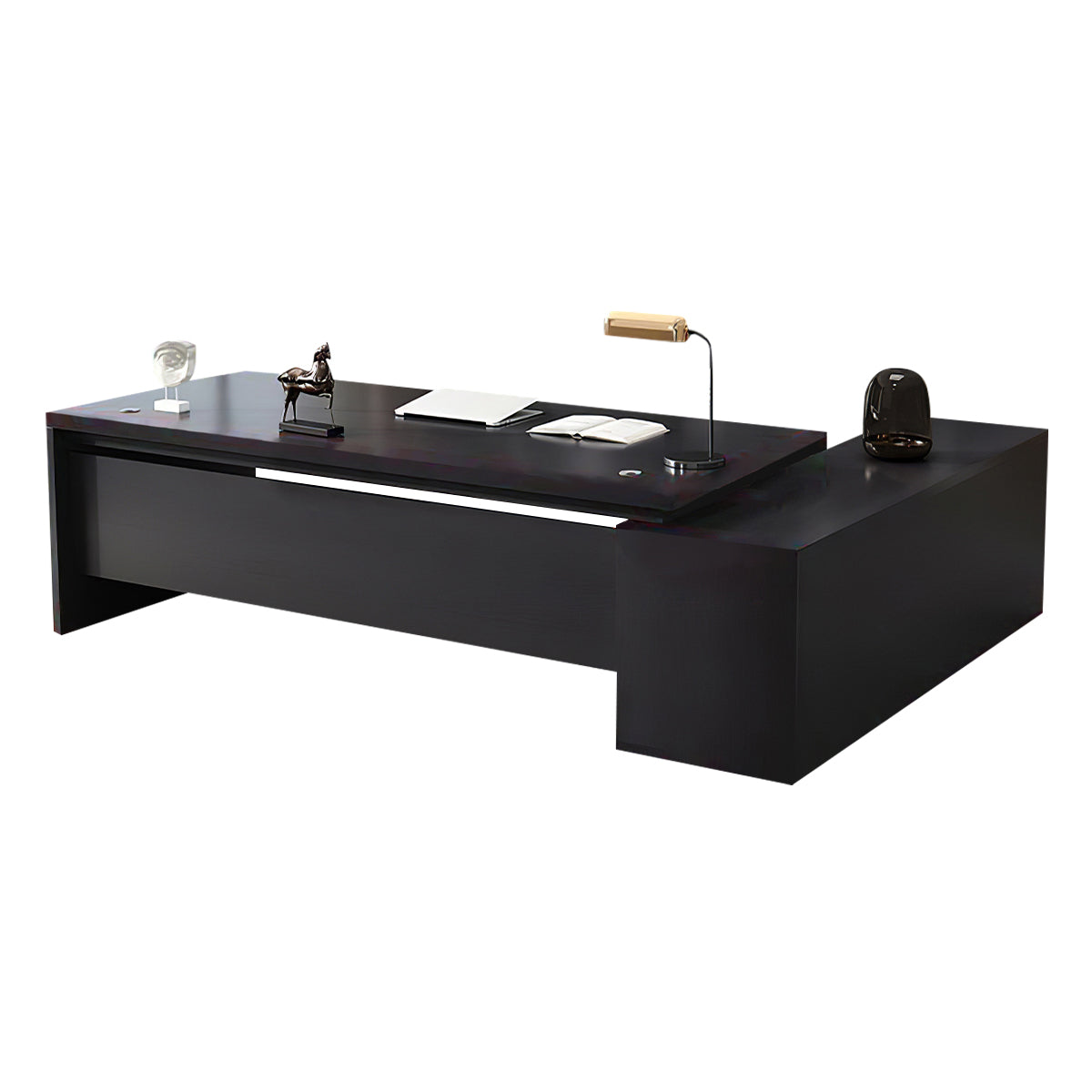 Modern L-Shaped Wood Grain Executive Desk with Storage Side Cabinet