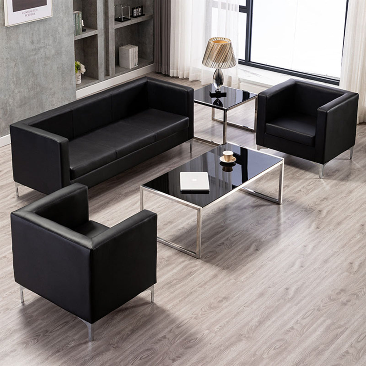 Modern Business Negotiation Room, Guest Reception Sofa in Black Color