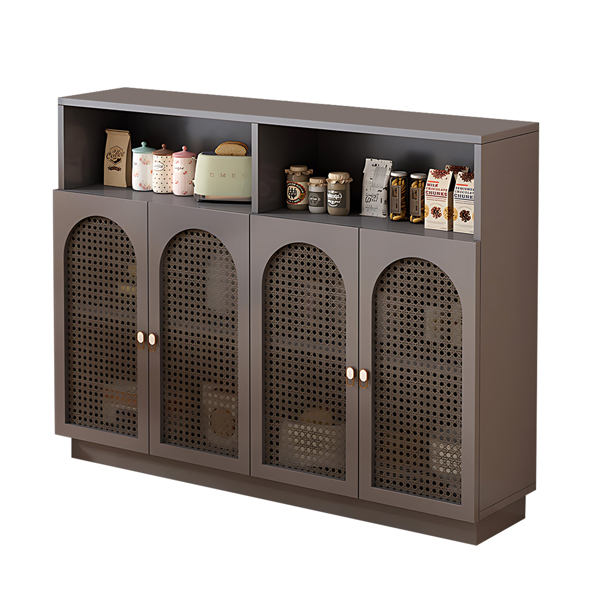 Modern Rattan Buffet Sideboard with Adjustable Shelves and Cabinet Storage