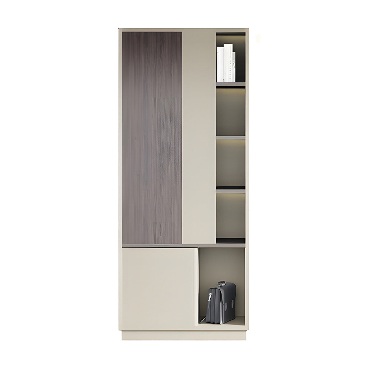 Elegant Storage Cabinet with Soft Lighting Strip and Open Storage