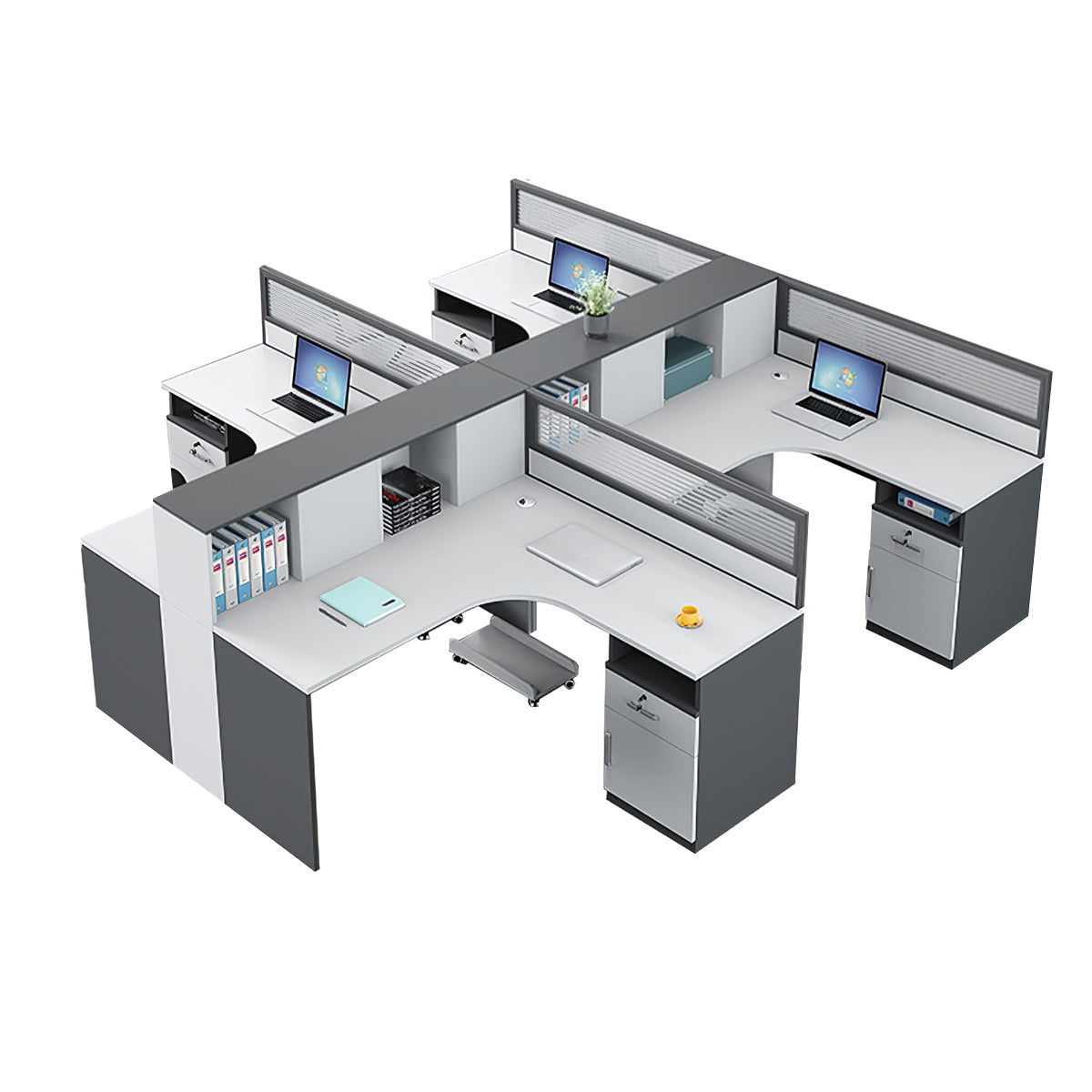 Modern L-Shaped Staff Office Desk with Partition and Storage Cabinet