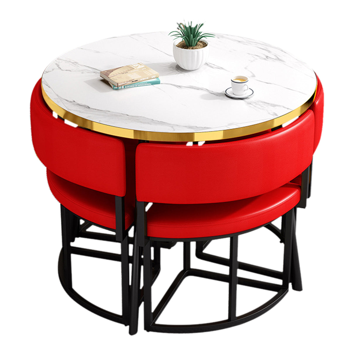 Modern Office Reception Round Table with 4 Backrest Chairs