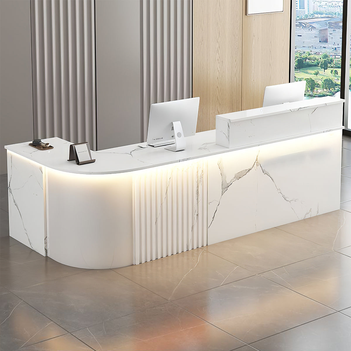 L-Shaped White Office Reception Desk and Store Counter