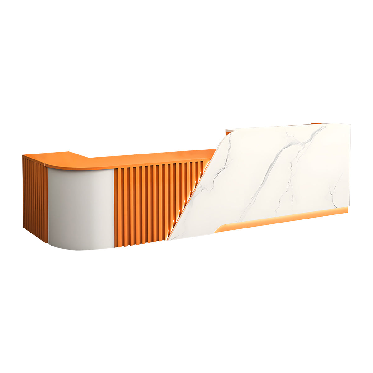 Reception Desk, White Textured + Orange Corner on the Right, White Textured + Orange finish, L63" x W24" x H39", for reception area or front office,...