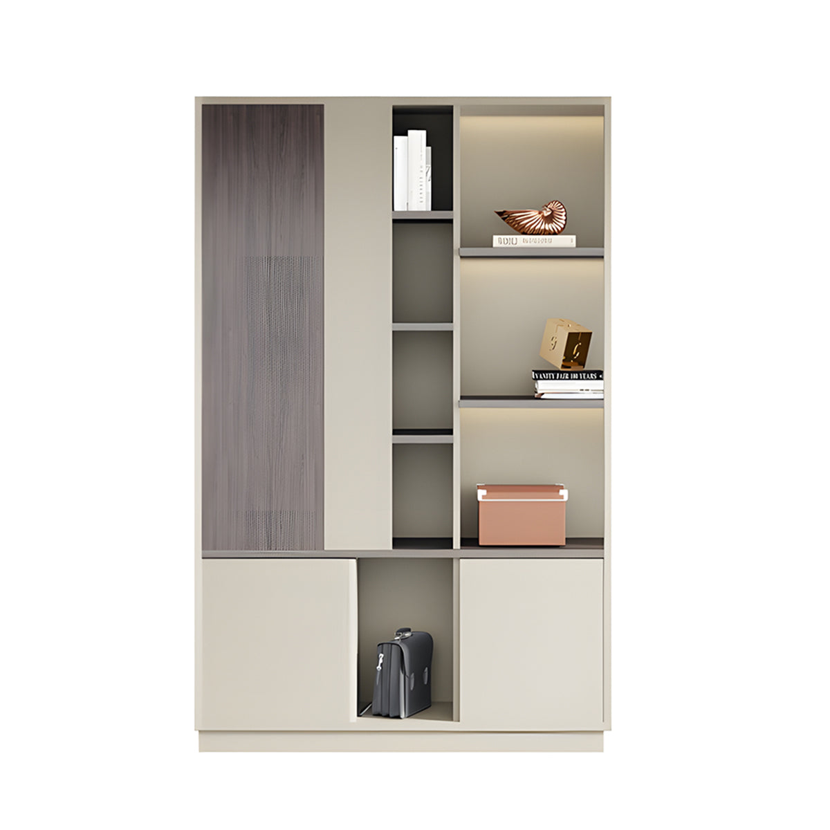 Elegant Storage Cabinet with Soft Lighting Strip and Open Storage