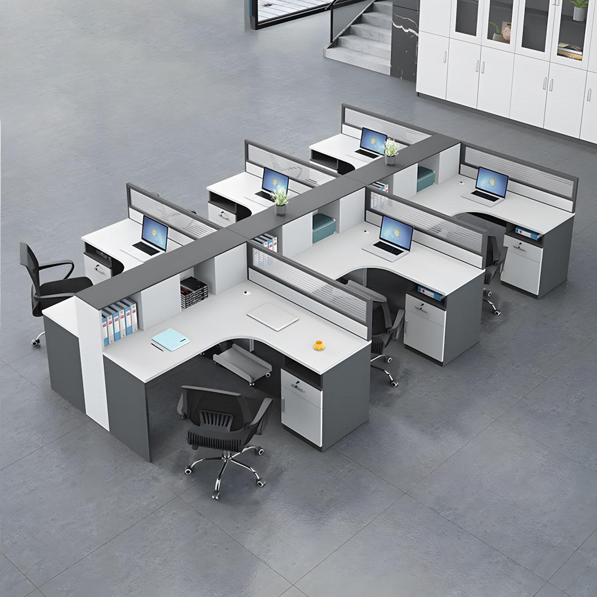 Modern L-Shaped Staff Office Desk with Partition and Storage Cabinet（Stock Items）