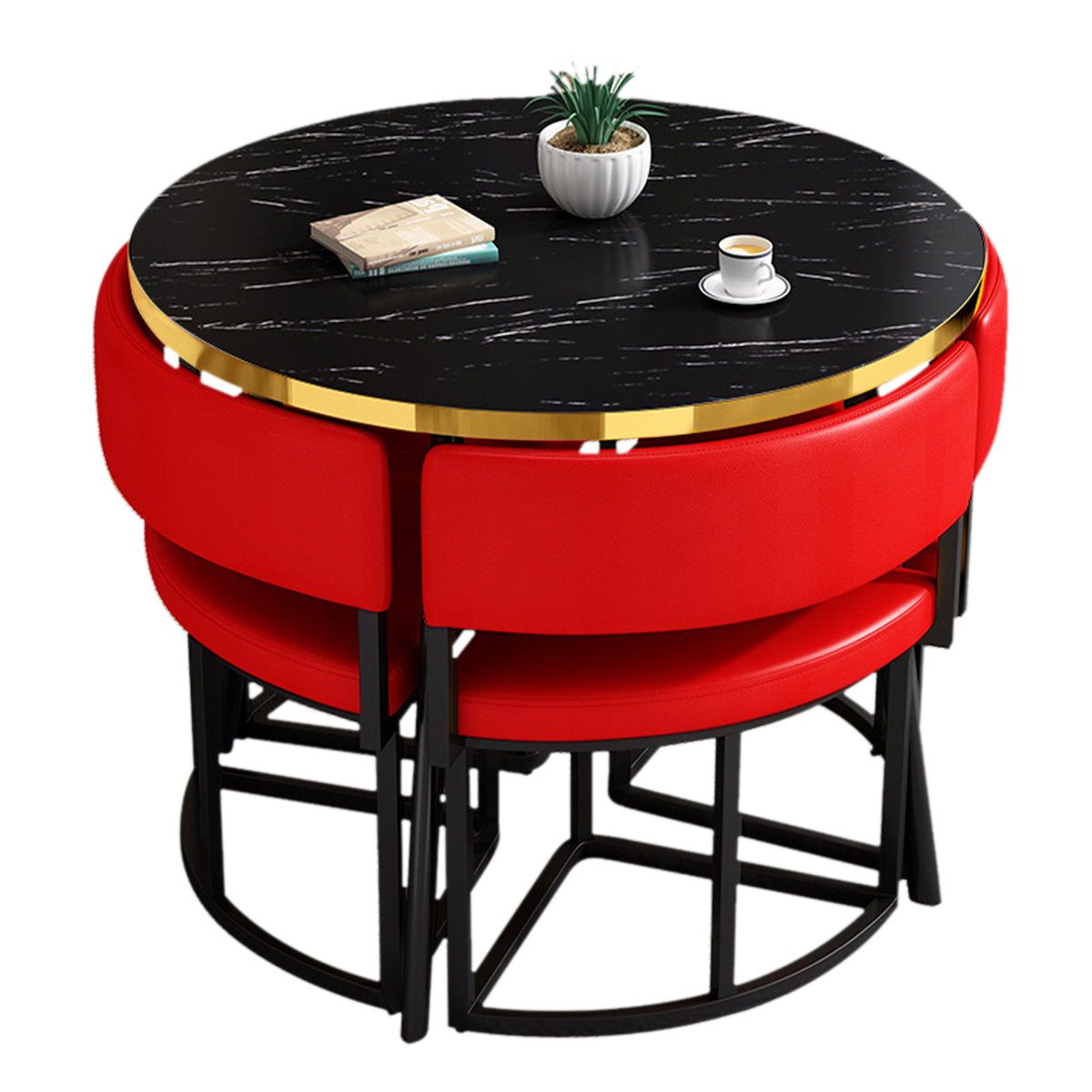 Modern Office Reception Round Table with 4 Backrest Chairs