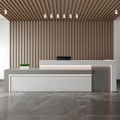 Modern Reception Desk 63–134 in Wide with Lockable Drawers, Transaction Counter, Marble Top & for Office Lobby（Stock Items）