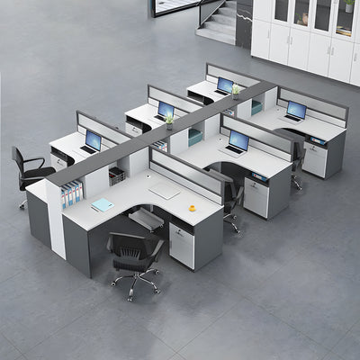 Modern L-Shaped Staff Office Desk with Partition and Storage Cabinet（Stock Items）
