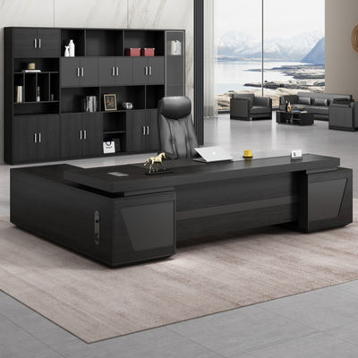 Modern L-Shaped Executive Desk with Drawers and Cabinet（Stock Items）