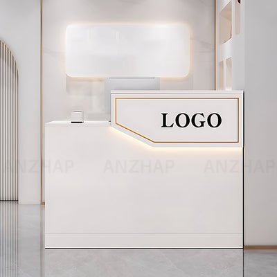 Modern Minimalist Reception Desk 31–71 in Wide with LED Accent Lighting, Cable Management & Lockable Drawers（Stock Items）