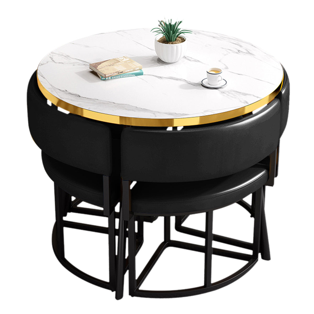 Modern Office Reception Round Table with 4 Backrest Chairs