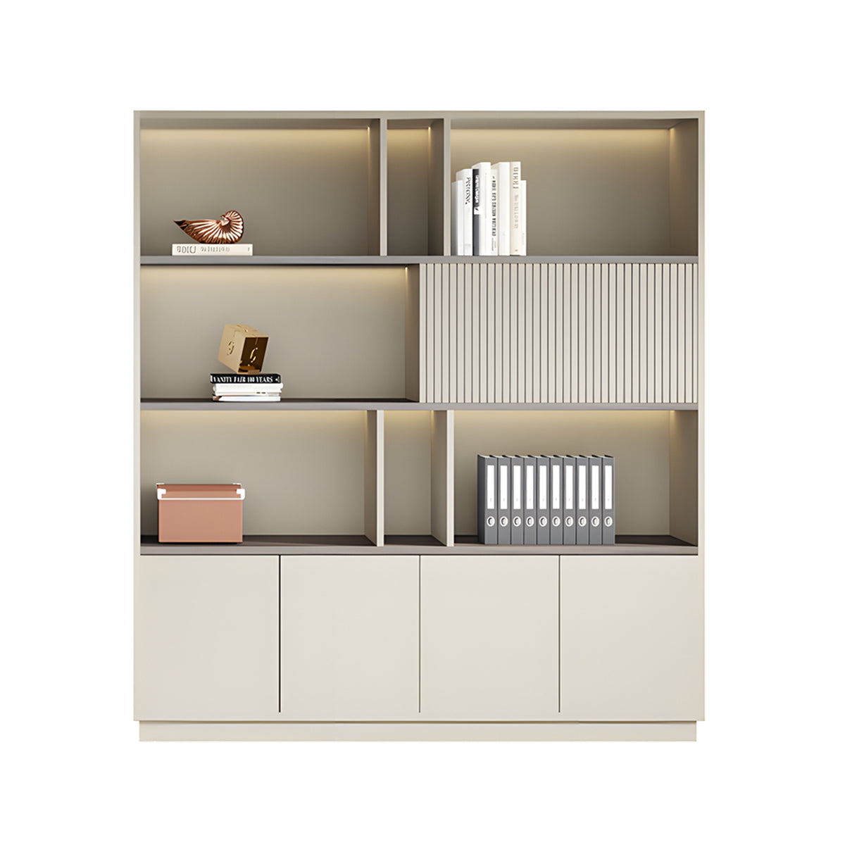 Elegant Storage Cabinet with Soft Lighting Strip and Open Storage