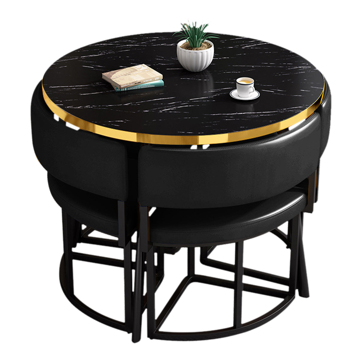 Modern Office Reception Round Table with 4 Backrest Chairs