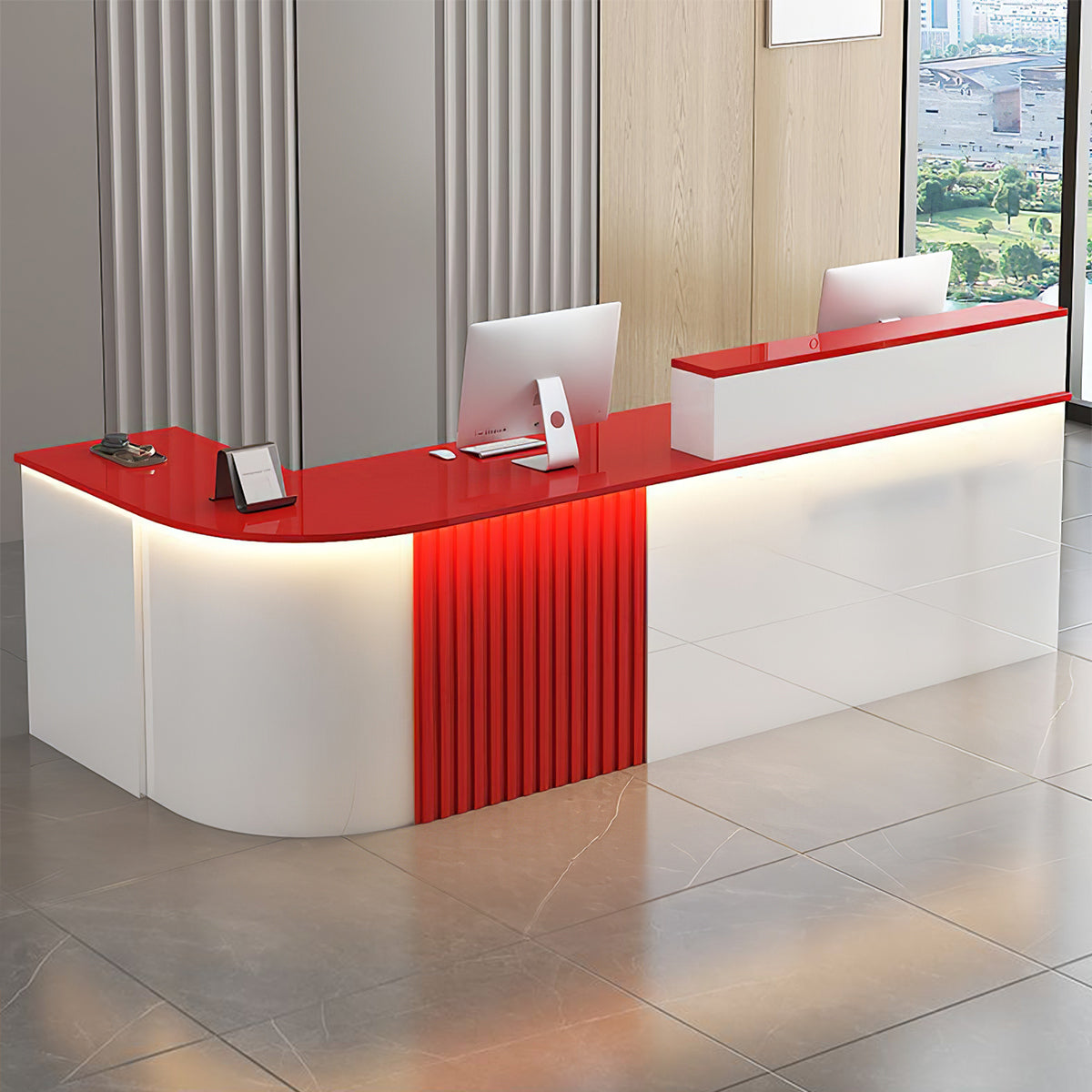 L-Shaped White Office Reception Desk and Store Counter