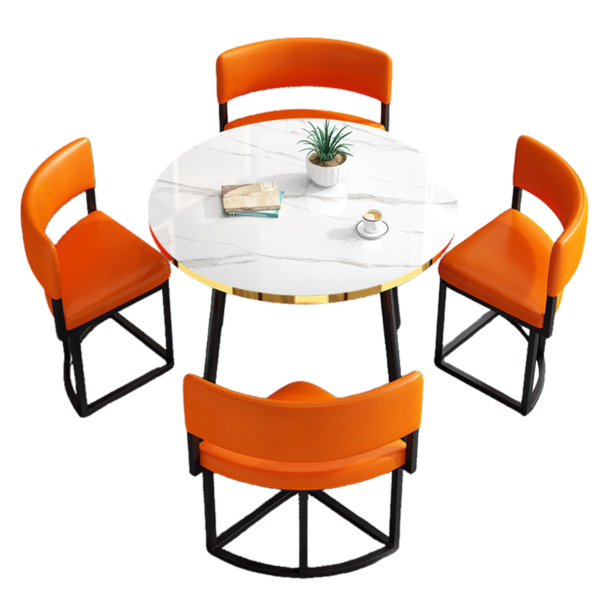 Modern Office Reception Round Table with 4 Backrest Chairs