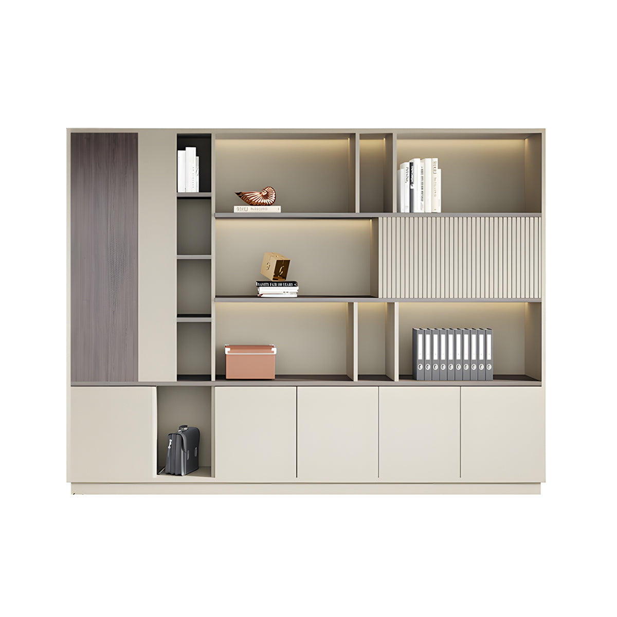 Elegant Storage Cabinet with Soft Lighting Strip and Open Storage