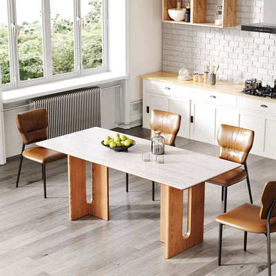 Modern Sintered Stone Dining Table with Thick Double-layer Top & Solid Oak Frame for 4–6 People（Stock Items）
