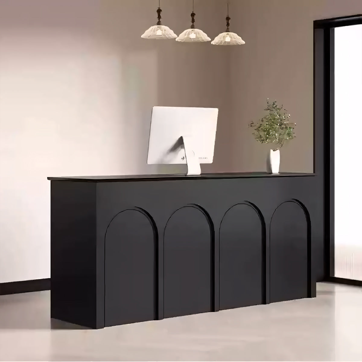 Retro Chic Reception Desk with Spacious Desktop Design