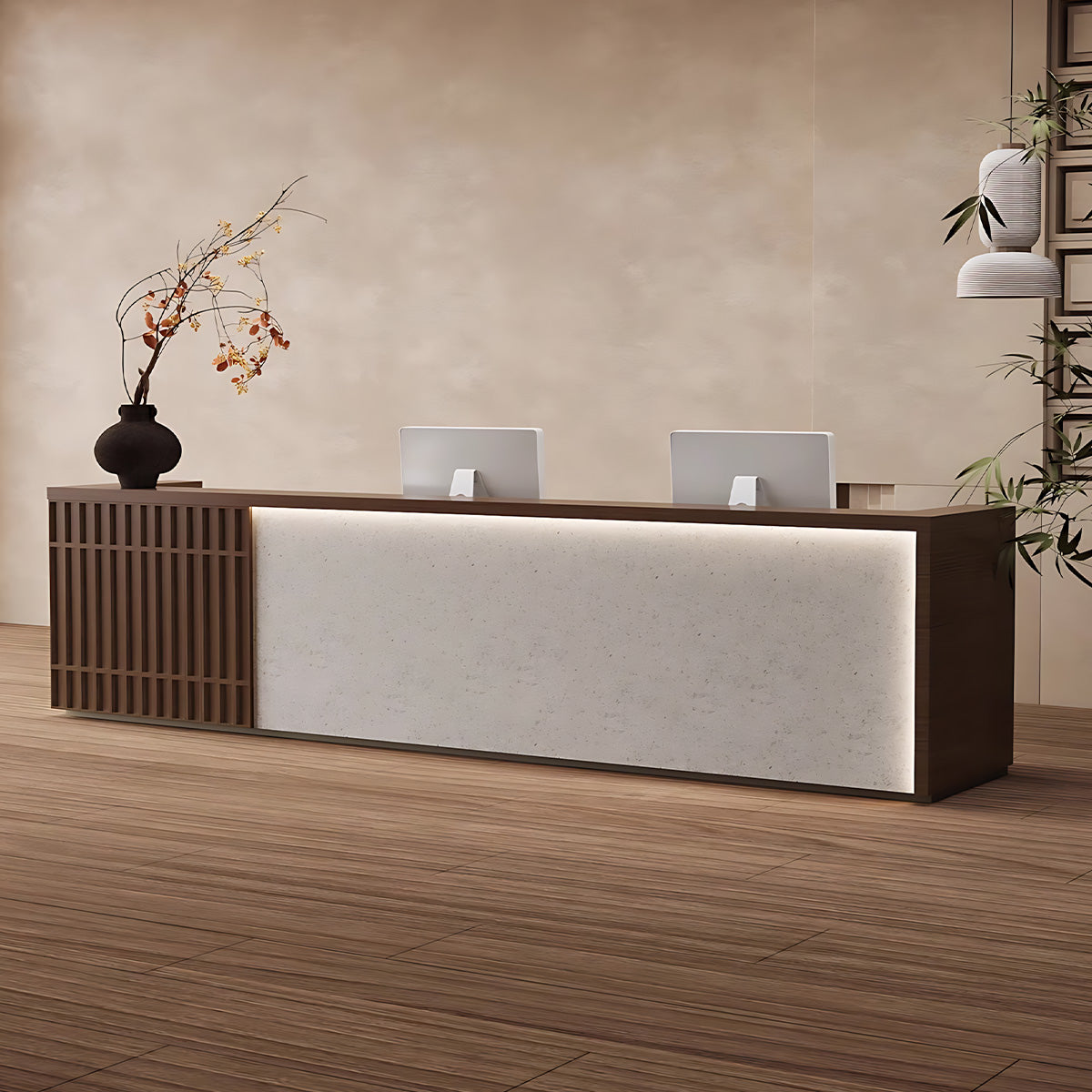 Chinese Style Reception Desk with Double Storage Layers for Offices and Cafes