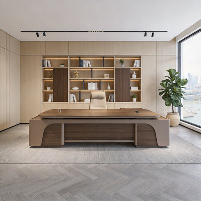 Durable Executive Desk with LED Lighting & Multi-Function Storage