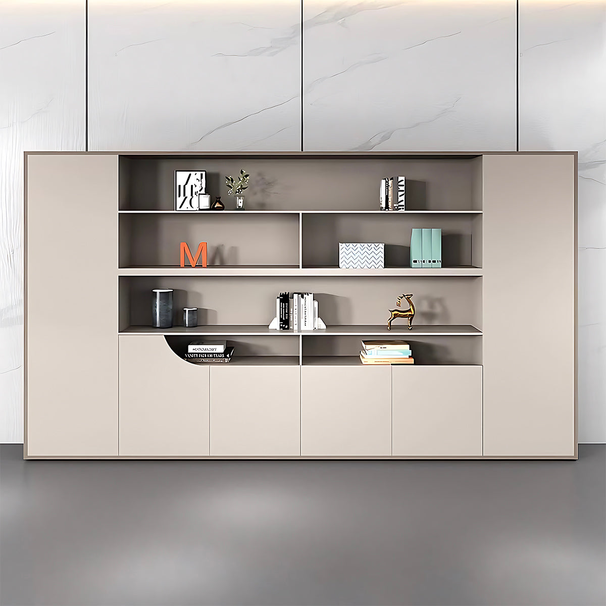 Minimalist Modern Storage Cabinet with Open and Closed Compartments