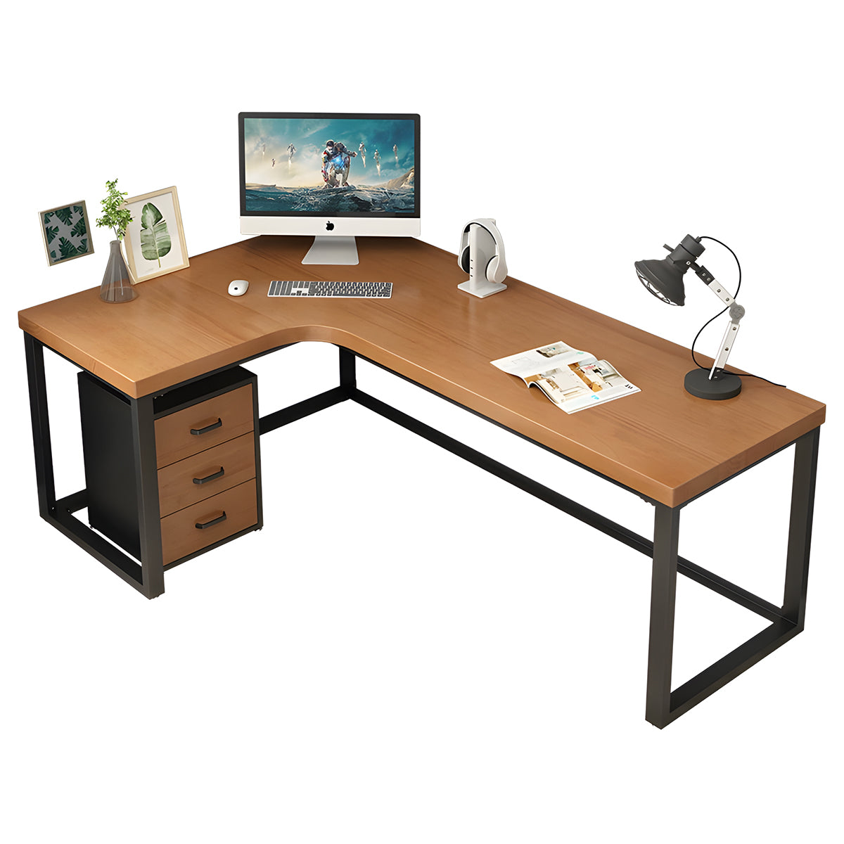 Modern L-Shaped Office Desk with Adjustable Feet and Cable Management