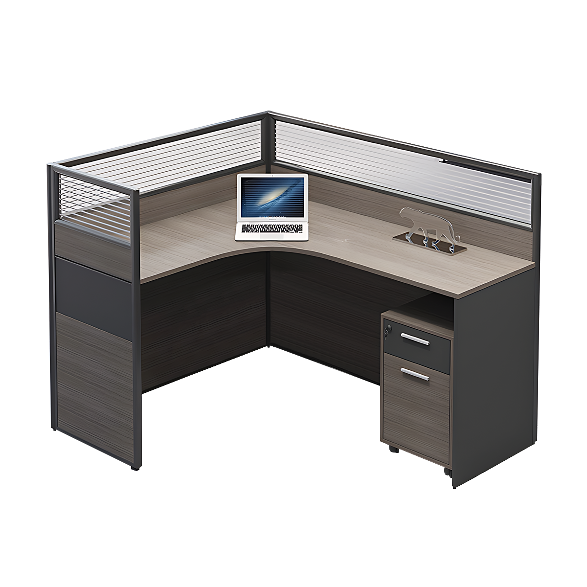 Minimalist Office Desk with Screen Partition, Four Seater