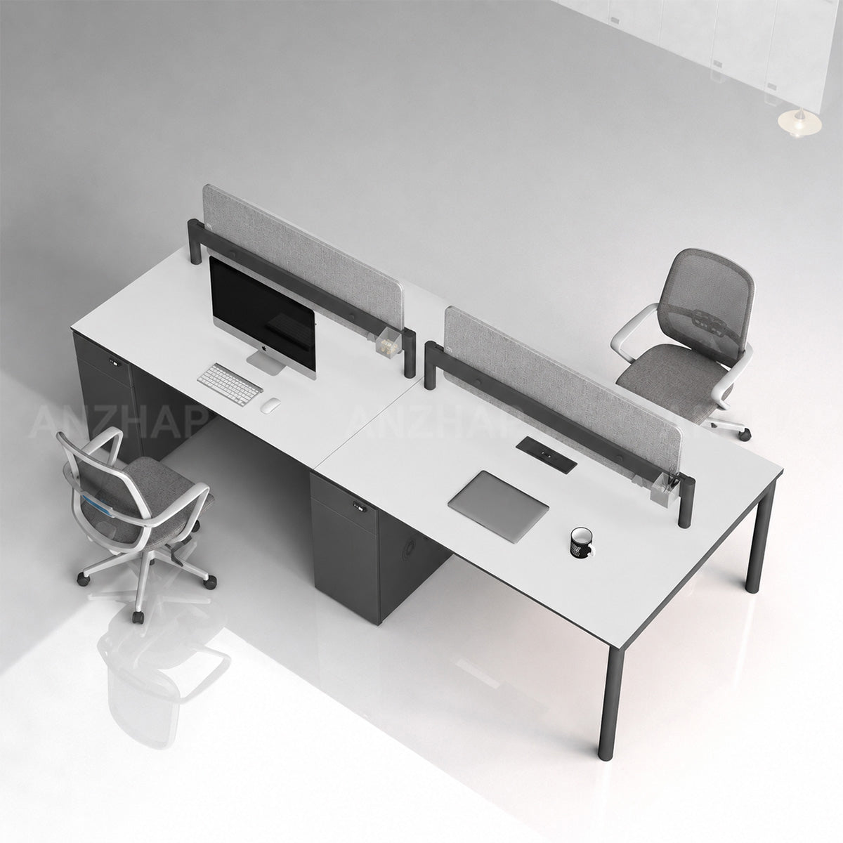 Collaborative Office Desk With Privacy Panels, Power Outlet & Side Storage