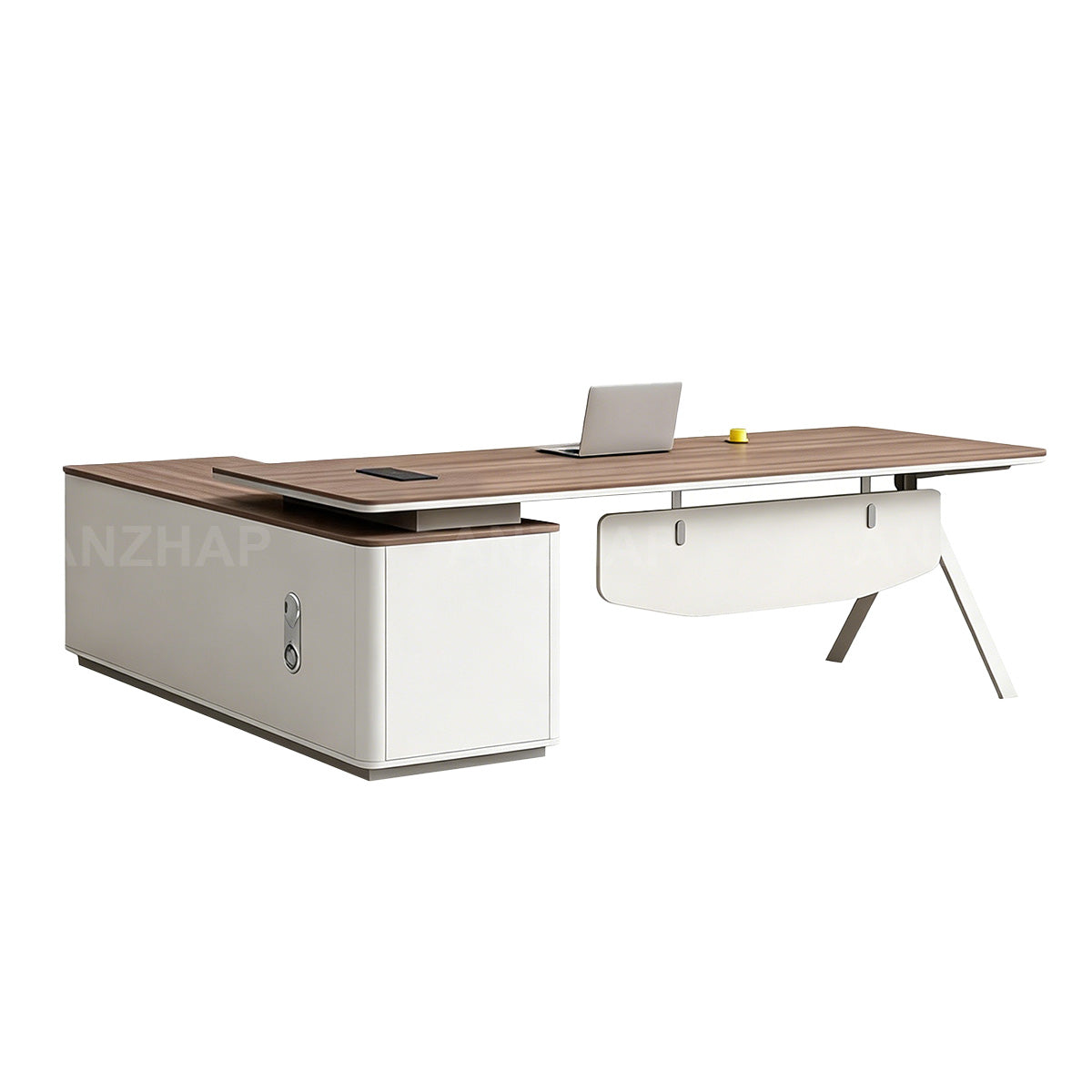 Executive Desk with Built-In Power Hub, CPU Tower Compartment, and Side Storage Cabinet