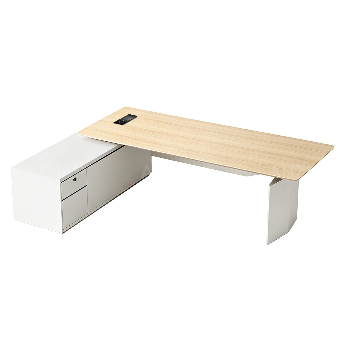 Modern Minimalist Executive Desk 55–94 in Wide with Built-In Power Outlets, File Drawers, Privacy Panel & Steel Frame