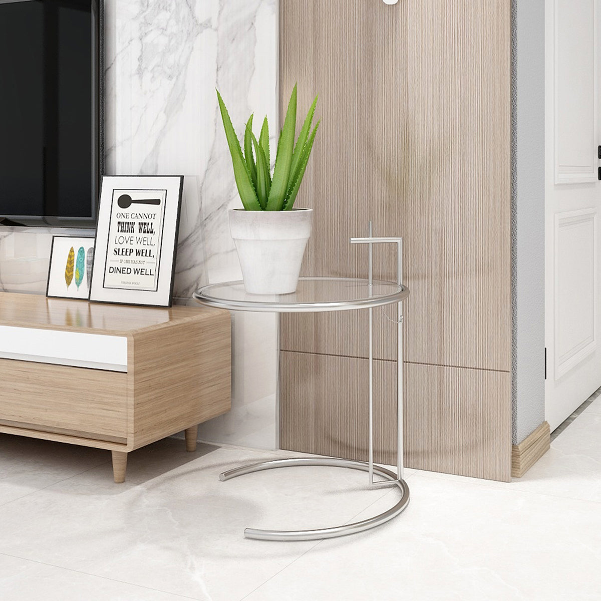 Creative Silver Stainless Steel Round Side Table with Lift-Top（Stock Items）