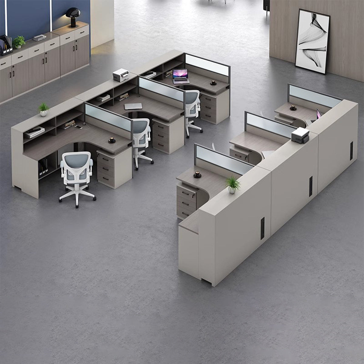 L-Shaped Minimalist Office Desk with Built-In Outlets, Ample Storage Space