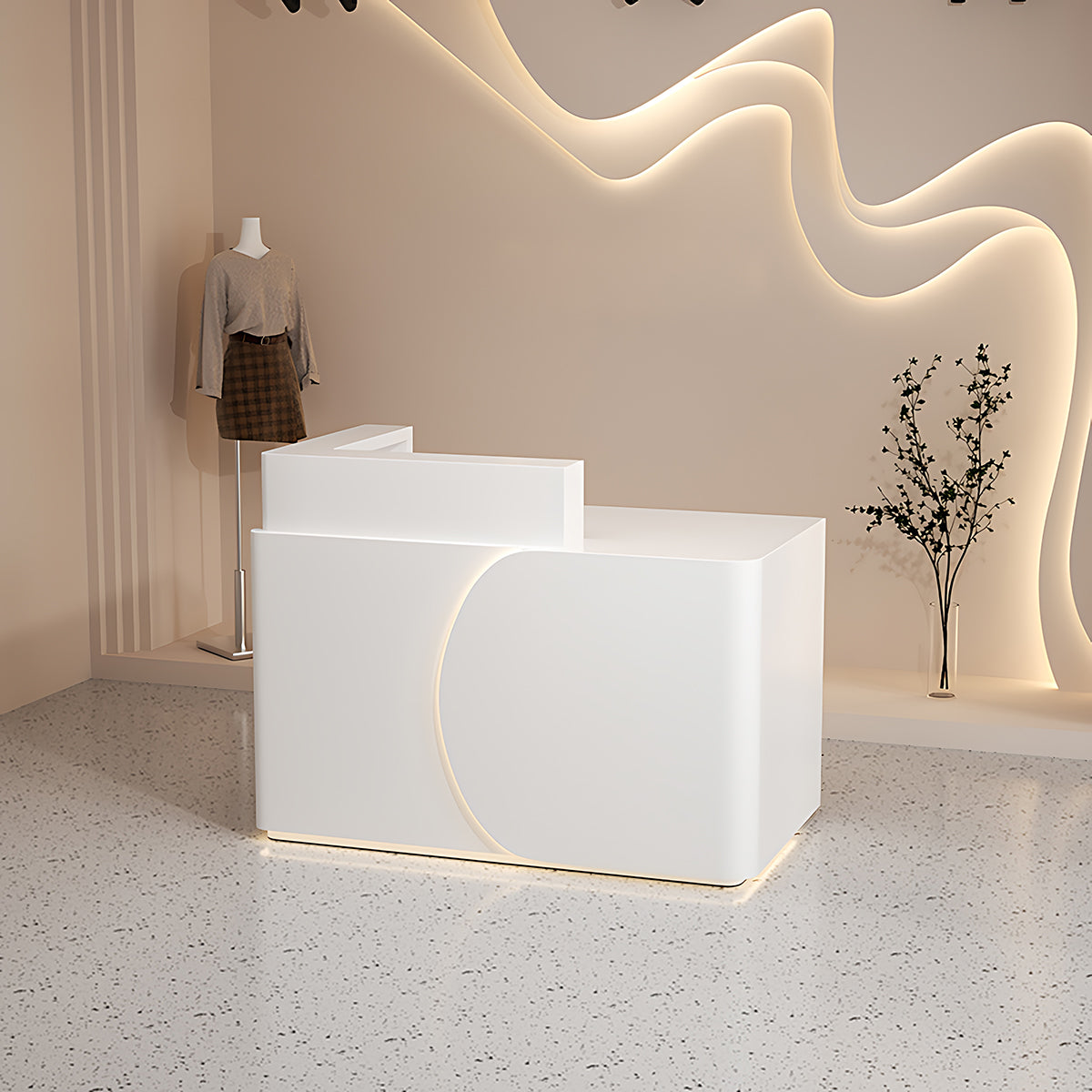 Minimalist Functional Reception Desk with Soft LED Light Strip