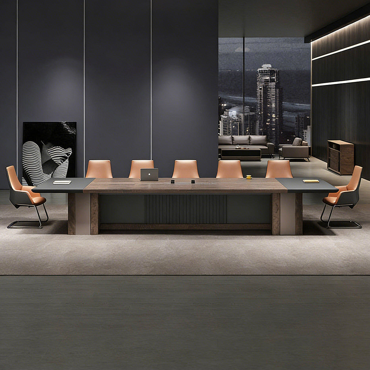 Modern Conference Table with Track Socket & Wood Grain Top