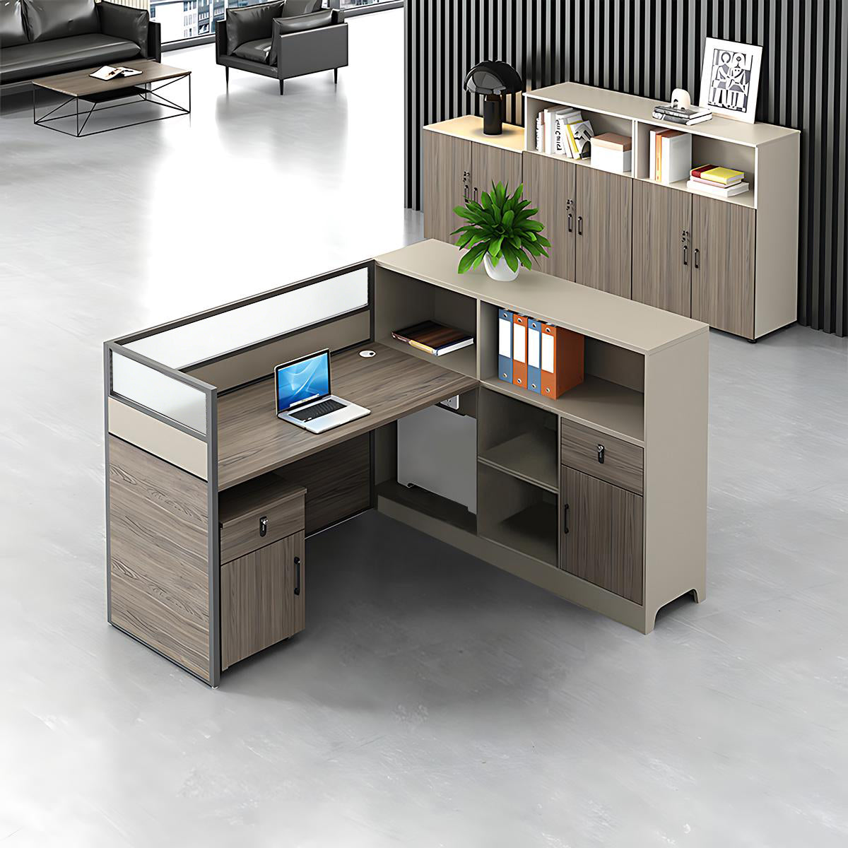 Contemporary Minimalist Multi-functional Office Desk with Partition Design