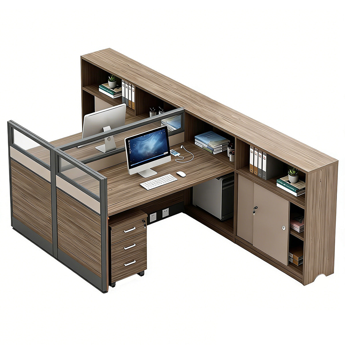 Stylish Low-Emission Office Desk with Privacy Screen for Cubicle Workspaces