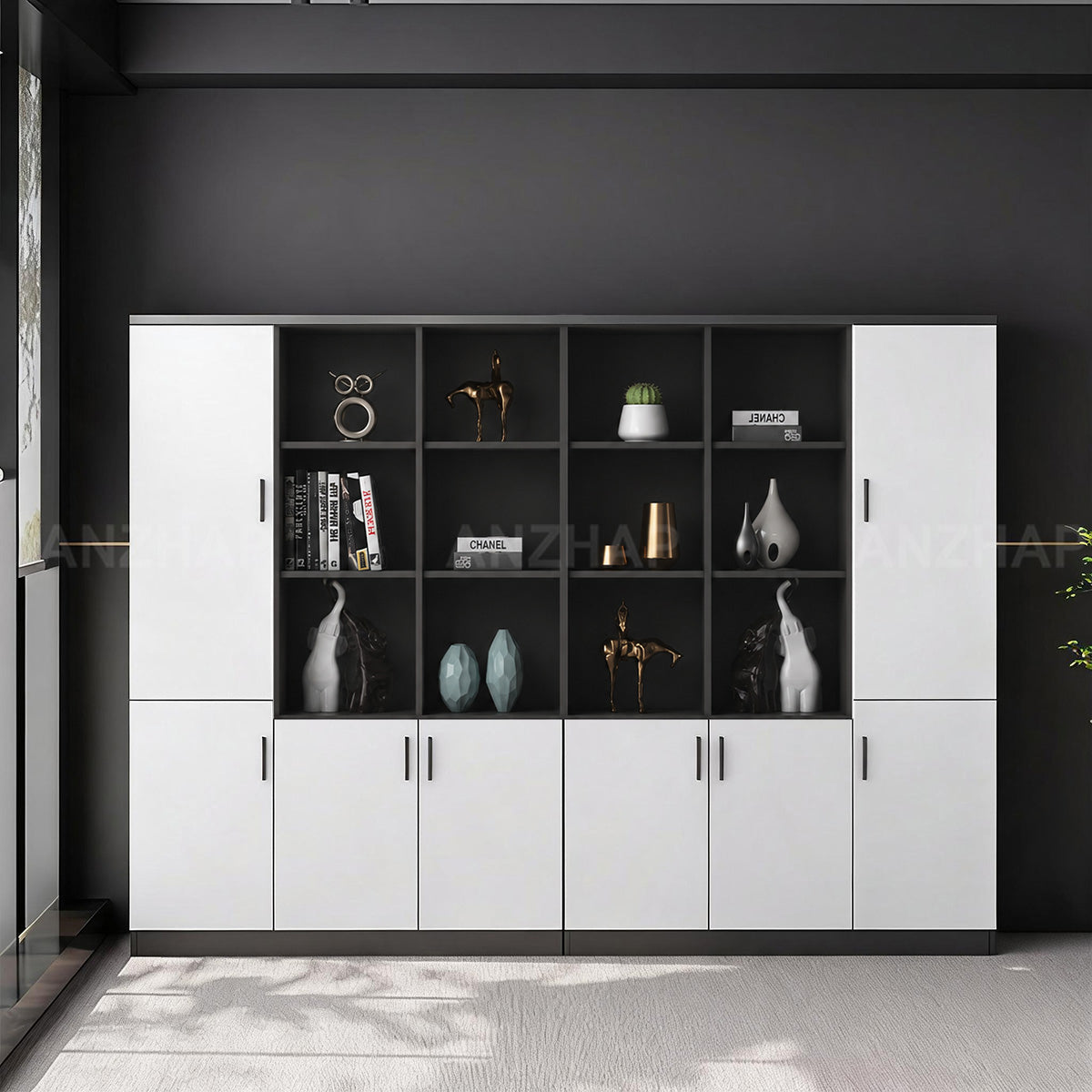 Office Storage Cabinet with Open Compartments, Enclosed Cabinets & Alloy Handles