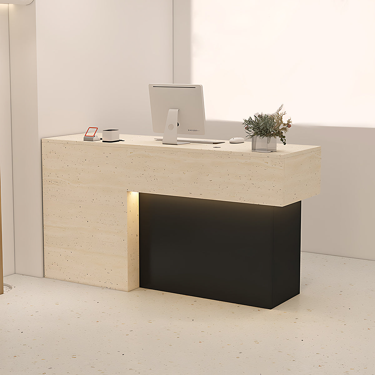 High-End Modern Reception Desk with Elegant LED Lighting and Thickened Desktop