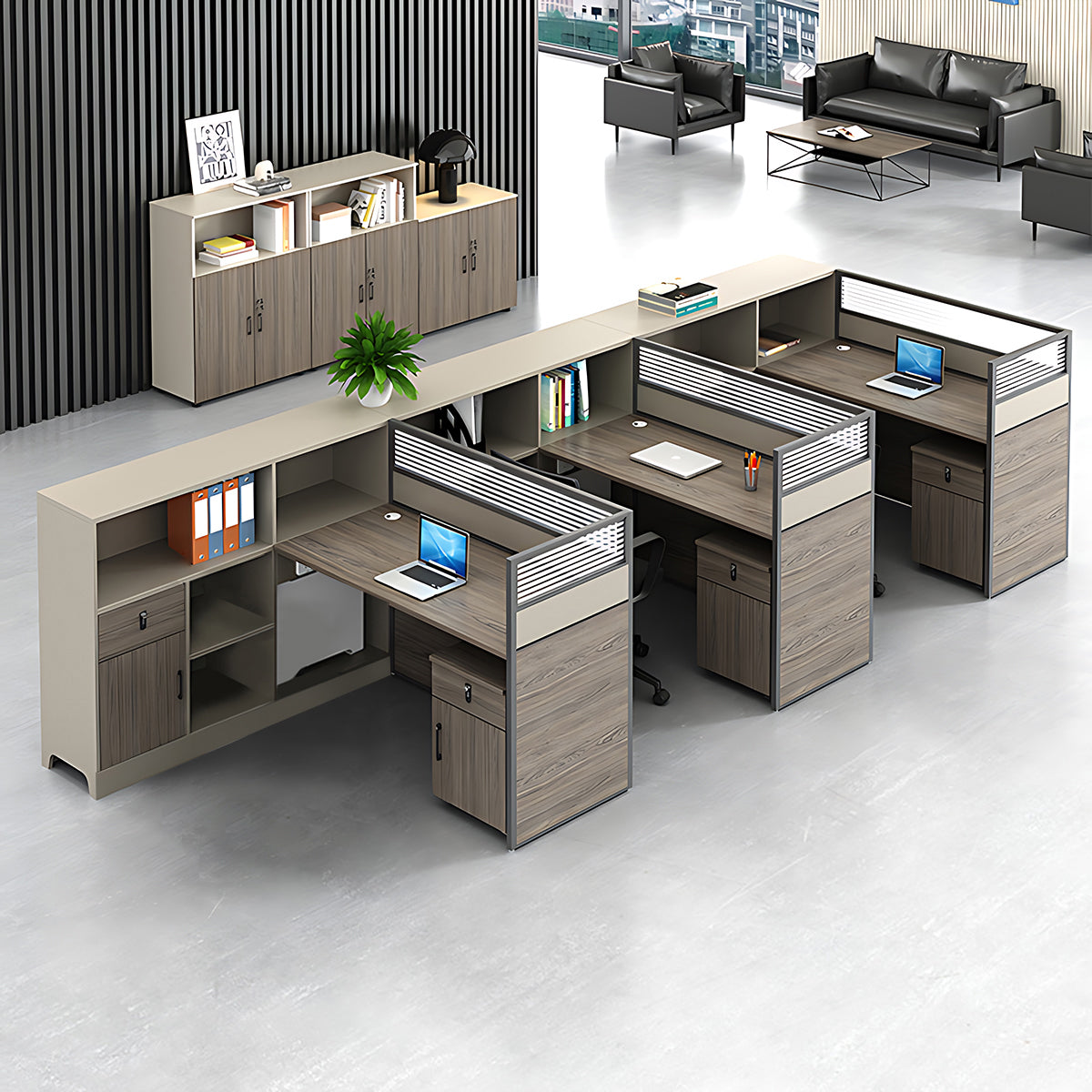 Contemporary Minimalist Multi-functional Office Desk with Partition Design