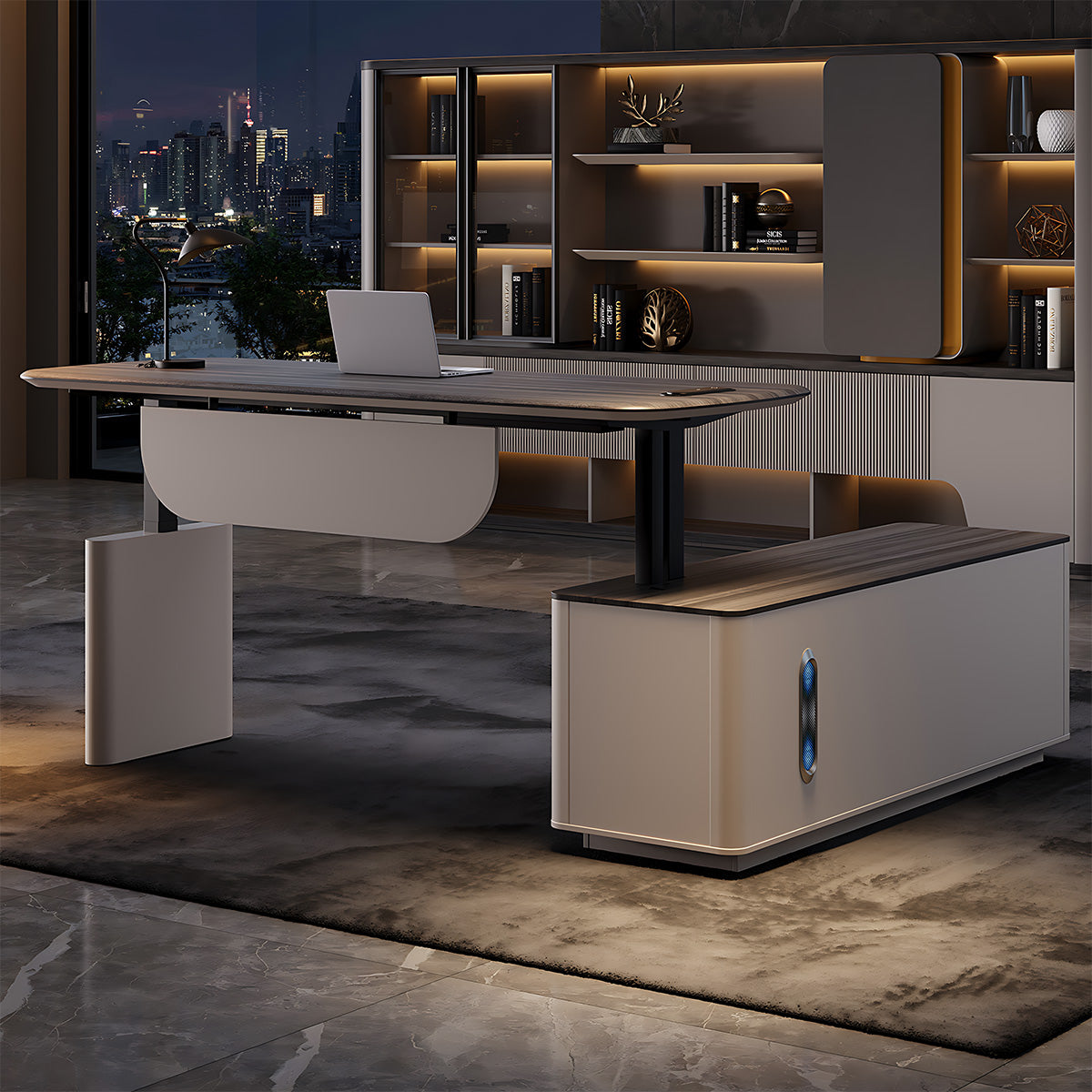 Sophisticated Multi-Functional Executive Desk with Adjustable Height for Home Office or Workspace