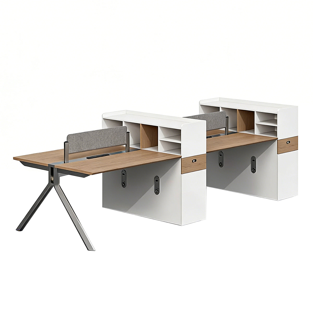Multi-User Office Desk with Built-In Outlets for Employee Workspace