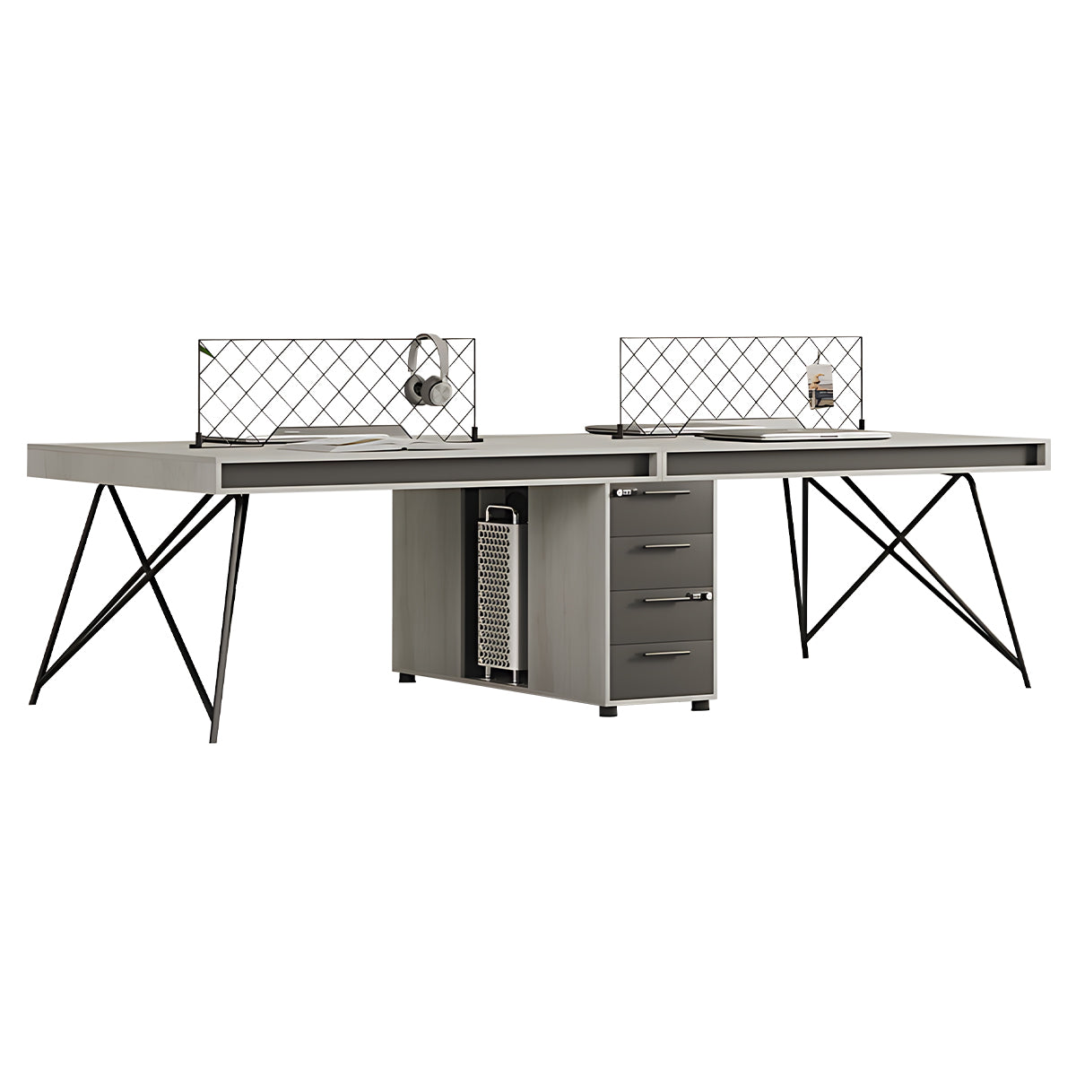 Modern Office Desk Steel Frame E1 Board Lockable Drawer CPU Cabinet