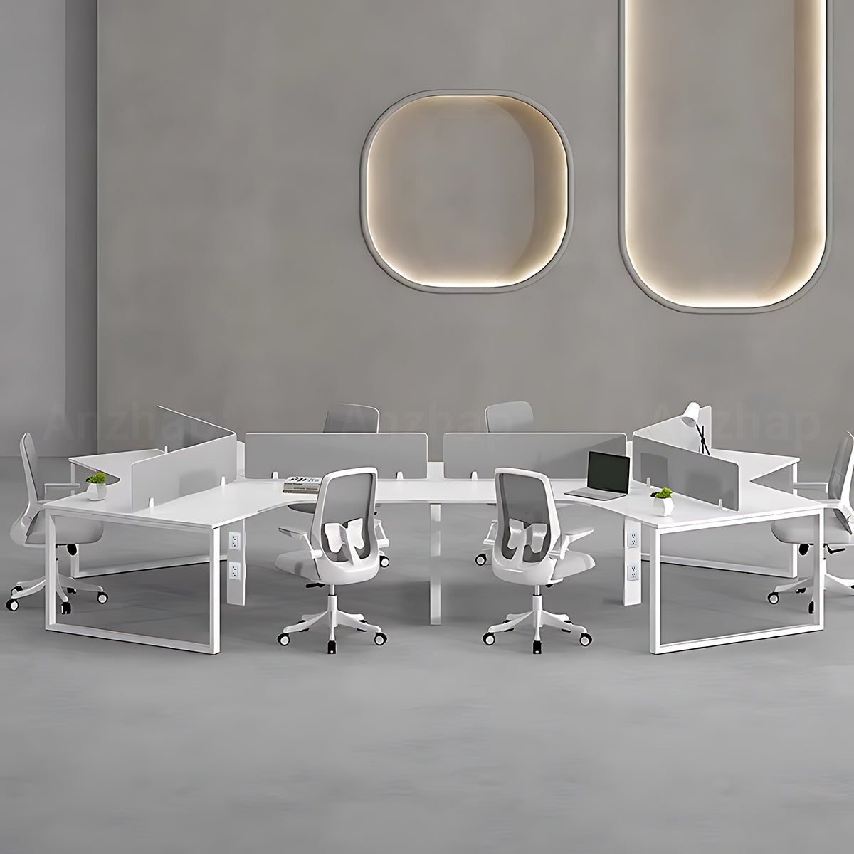 Minimalist Practical Gray and White Employee Desk with Privacy Panel and Sturdy Legs