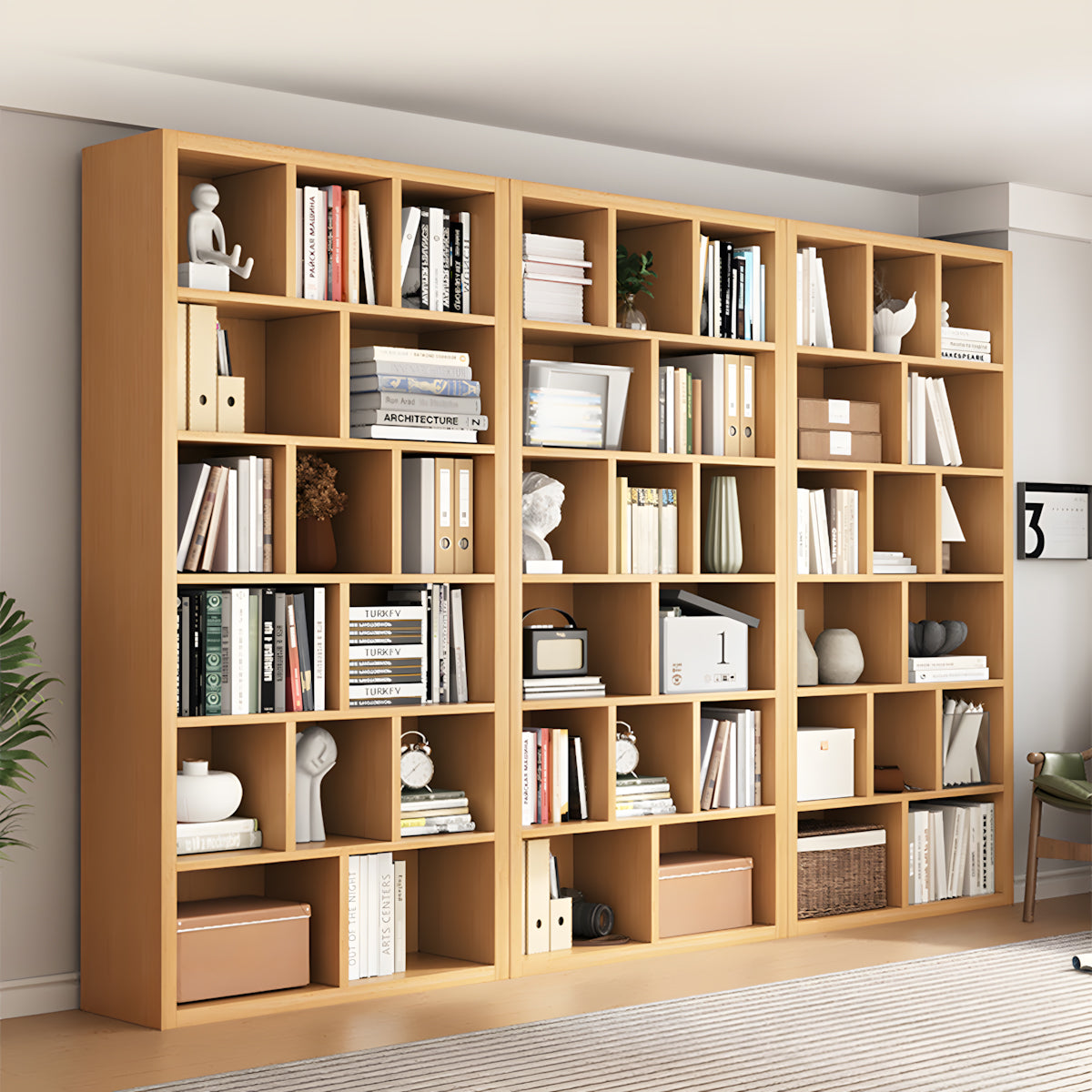 Bookshelf, angled product view, for office storage space, office storage furniture