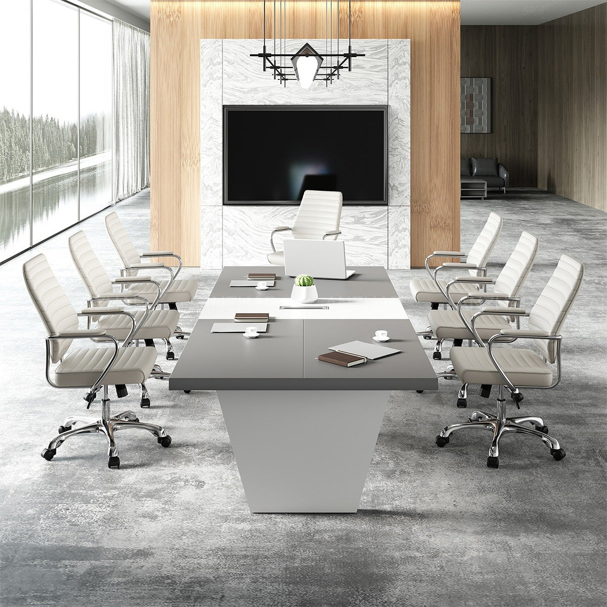 Modern Two-Tone Rectangular Conference Table with Architectural Legs