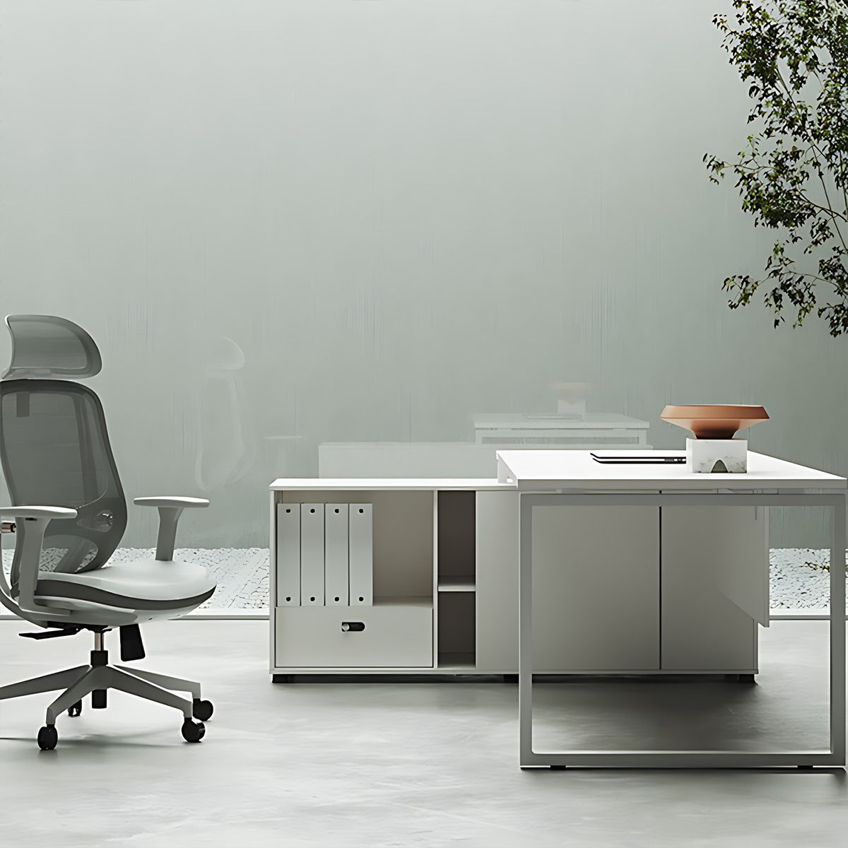 Modern Minimalist Single-Person White Executive Desk