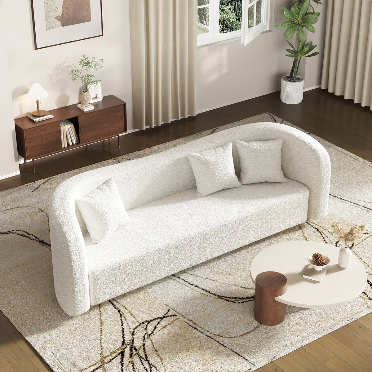 Elegant Teddy Fabric Office Sofa with Curved Backrest for Modern Workspaces（Stock Items）