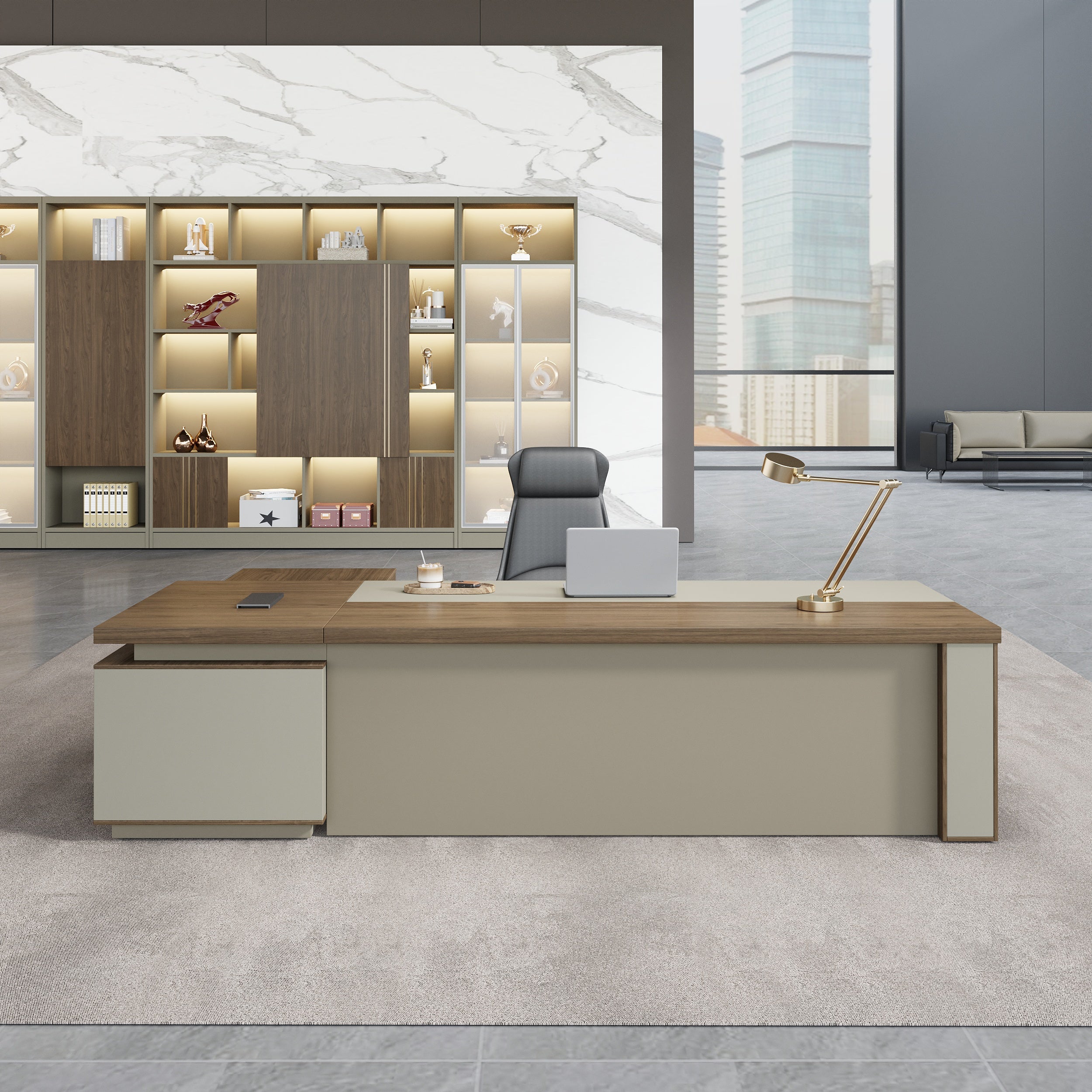 L-shaped Executive Desk with Spacious Legroom（Stock Items）