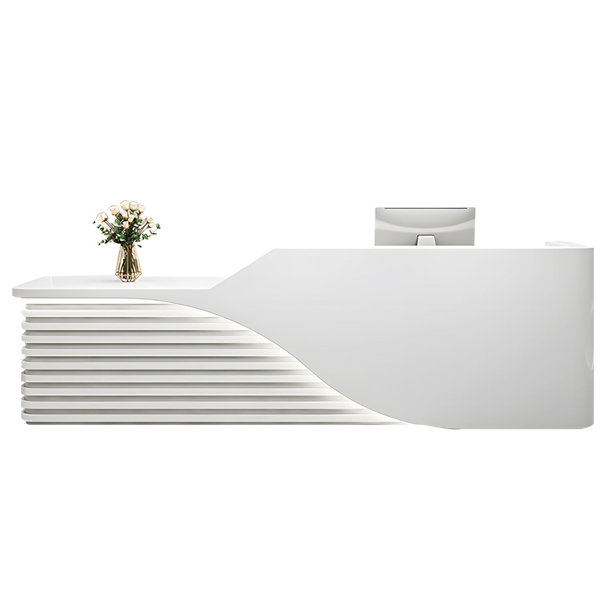 Modern Salon Reception Desk with Wood Grain Lattice Slat